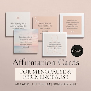 Menopause Affirmation Cards, Affirmations for Perimenopause, Canva Templates, Menopause Help, Menopause Resources, Perimenopause Affirmation