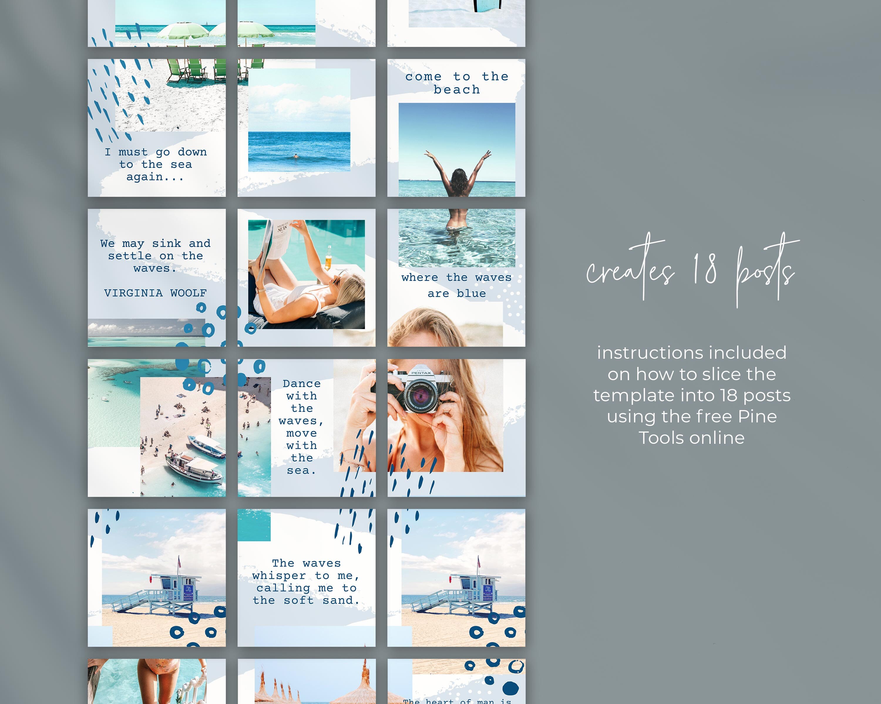 Blue Instagram Template Instagram Puzzle Feed for Canva - Etsy UK