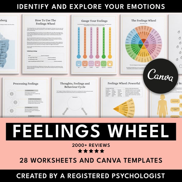 Feelings Wheel Canva Templates, Emotions Wheel, Feelings Wheel Worksheets, Mental Health Worksheet, Therapy Tools, Emotional Health Template