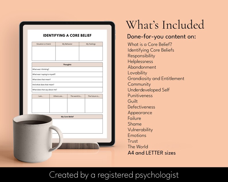 Core Beliefs Worksheets: Therapy CBT Canva Templates (PDF) - Etsy