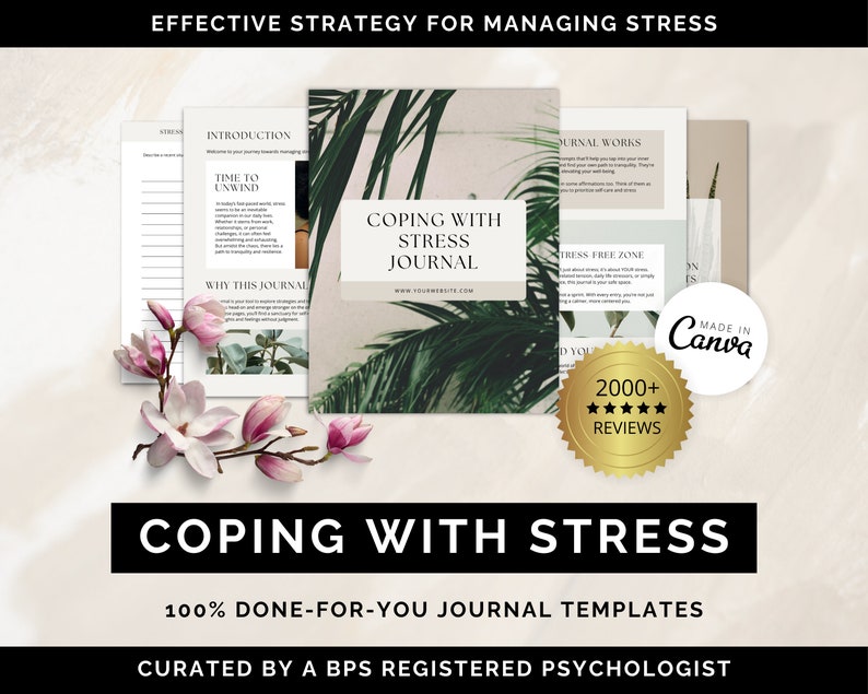 Coping With Stress Journal Canva Templates, Stress Relief Journal, Reducing Stress Journal Prompts, Coaching Tool, Stress Management