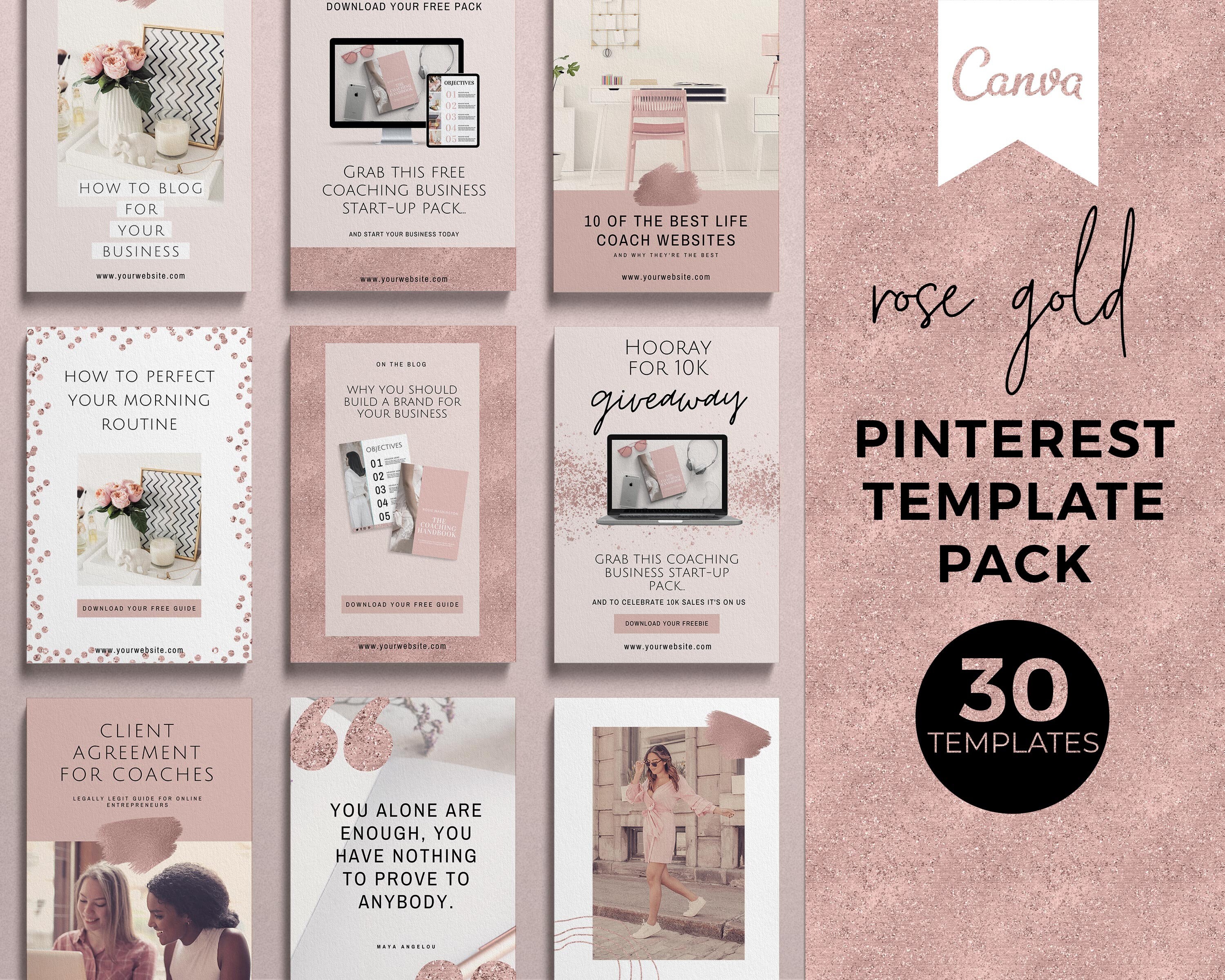 Paper Pinterest Pins Canva Branding Template Rose Gold Pinterest