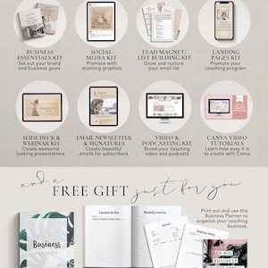 Coaching Business Start Up Toolkit Canva template bundle. All content written and done for you. Coaching business templates, social media templates, coach lead magnet templates, coach webinar templates, sales landing page templates, email templates