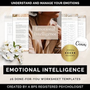 Emotional Intelligence Worksheet Canva Template, Self Awareness, Self Care Workbook, Therapy Worksheet, Coaching Template, Self Care Journal
