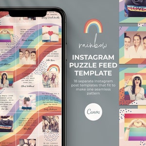 Rainbow Instagram Puzzle Grid Template, Instagram Canva Template, Instagram Post Template, Rainbow Instagram Template for Canva, Puzzle Feed