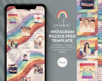 Rainbow Instagram Puzzle Grid: 18 Post Canva Template
