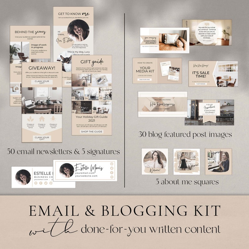 Coaching Business Start Up Toolkit Canva template bundle. All content written and done for you. Coaching business templates, social media templates, coach lead magnet templates, coach webinar templates, sales landing page templates, email templates