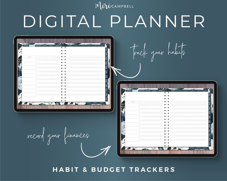 Digital planner for Goodnotes 5 on iPad. Undated planner for use with Goodnotes. Digital stickers. Undated digital planner. iPad planner, weekly planner, goal tracker, gratitude tracker, habit tracker, finance tracker, vision board, health tracker