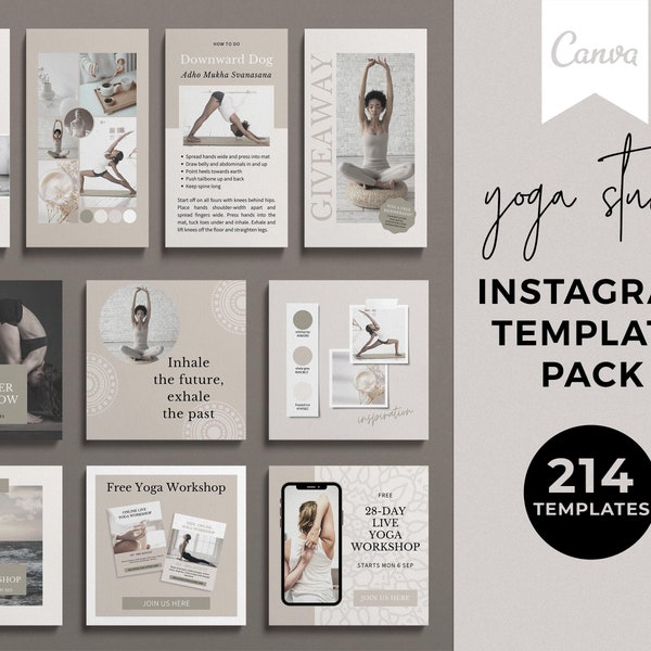 Yoga Instagram Templates for Canva: Wellness Blogger (Digital Download)