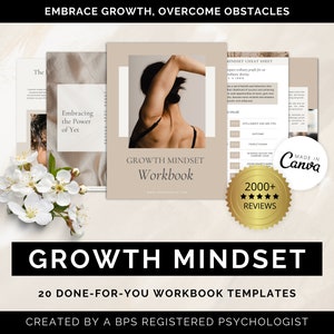 Growth Mindset Workbook Canva Templates, Life Coach Worksheets , Coaching Workbook Template, Growth Mindset ebook, Growth Mindset Journal