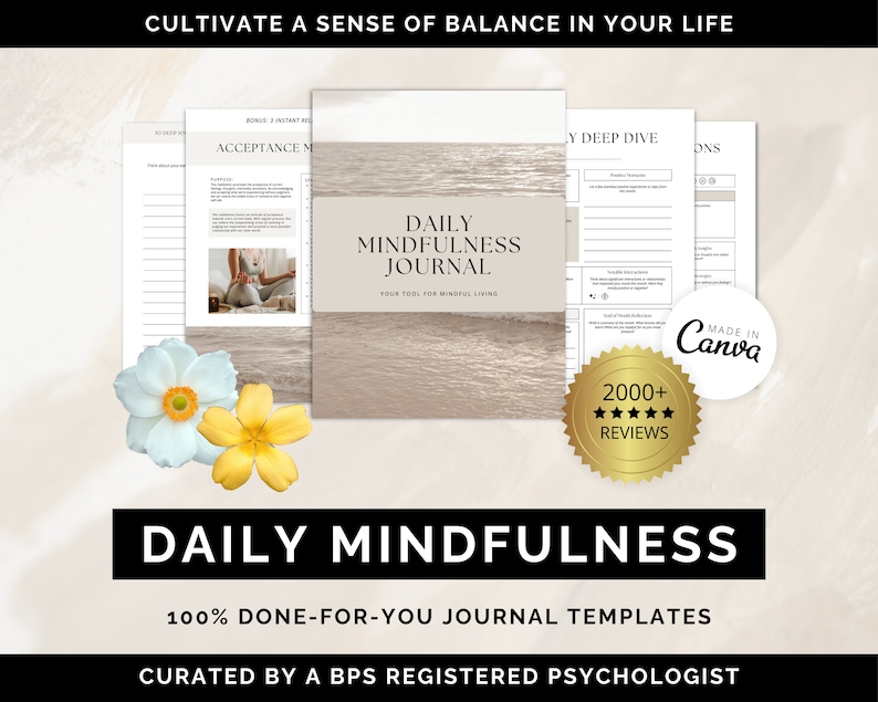 Mindfulness Journal Canva Templates, Daily Mindfulness Journal, Mindfulness Tool, Mindfulness Workbook, Mindfulness Practice, Coaching
