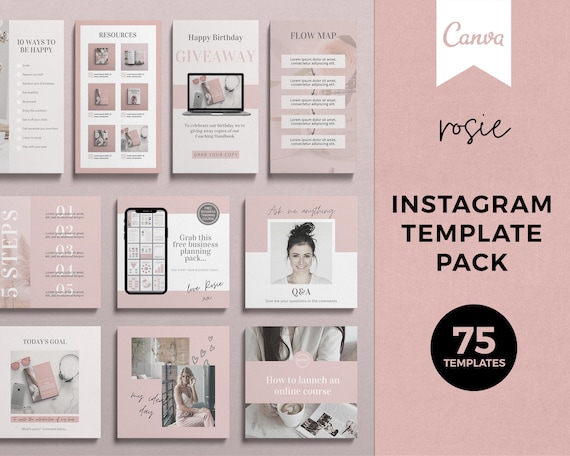 Canva Instagram Templates: Feminine Theme, Social Media Posts (75 Templates)
