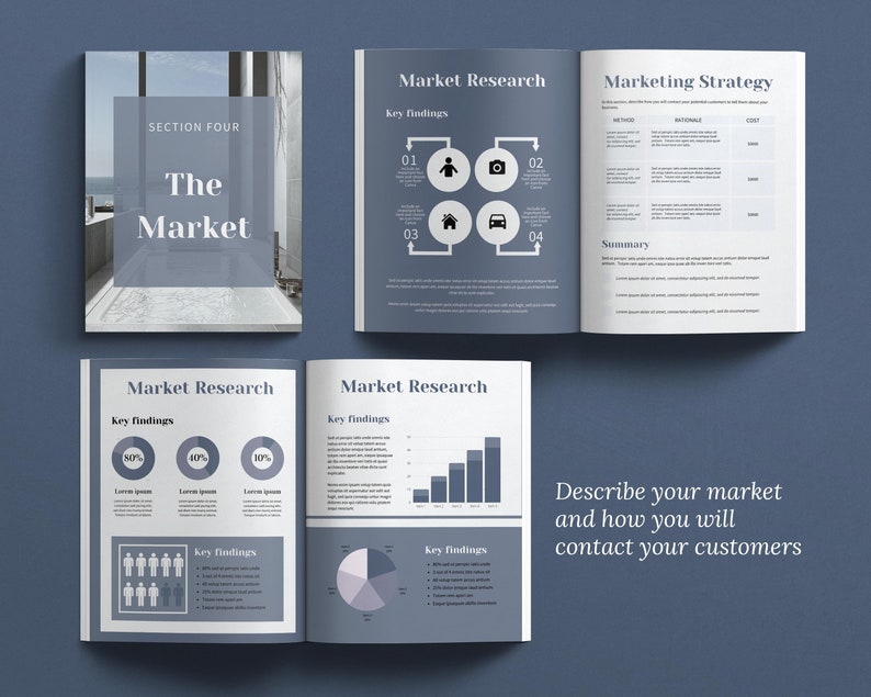 Canva template Business Plan with front covers, executive summary, vision and mission, business aims and goals, problems and solutions, products and services, competitor analysis, operations and logistics, costs, pricing, financial forecast templates