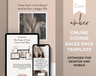 Sjabloon voor bestemmingspagina voor online cursus, Canva-sjabloon, Sjabloon voor verkooppagina voor cursussen, Canva-sjabloon voor bestemmingspagina voor online cursus, Canva