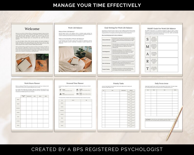 Work-life Balance Planner: SMART Goals, Daily Focus (canva Templates ...
