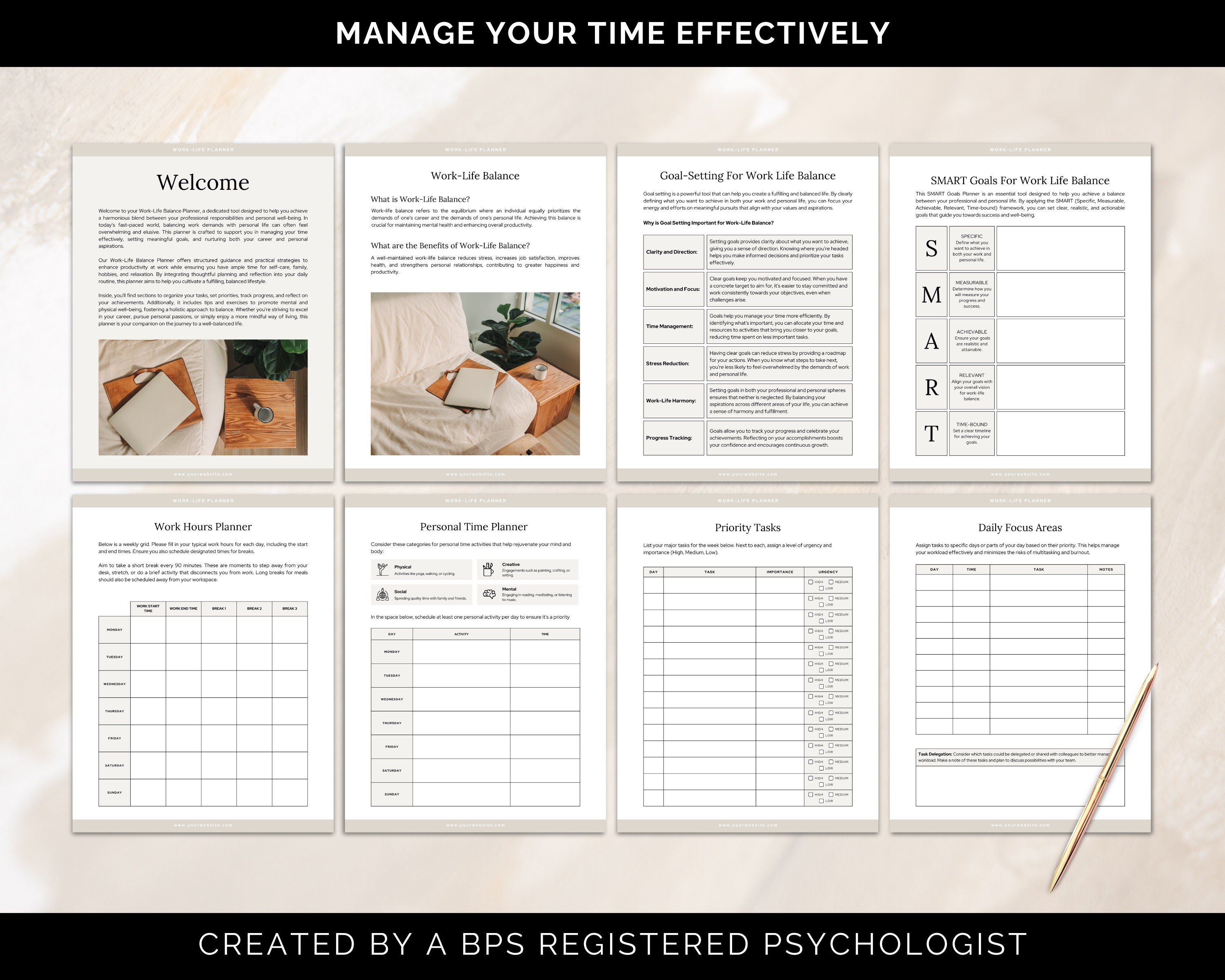 Work-life Balance Planner: SMART Goals, Daily Focus (canva Templates ...