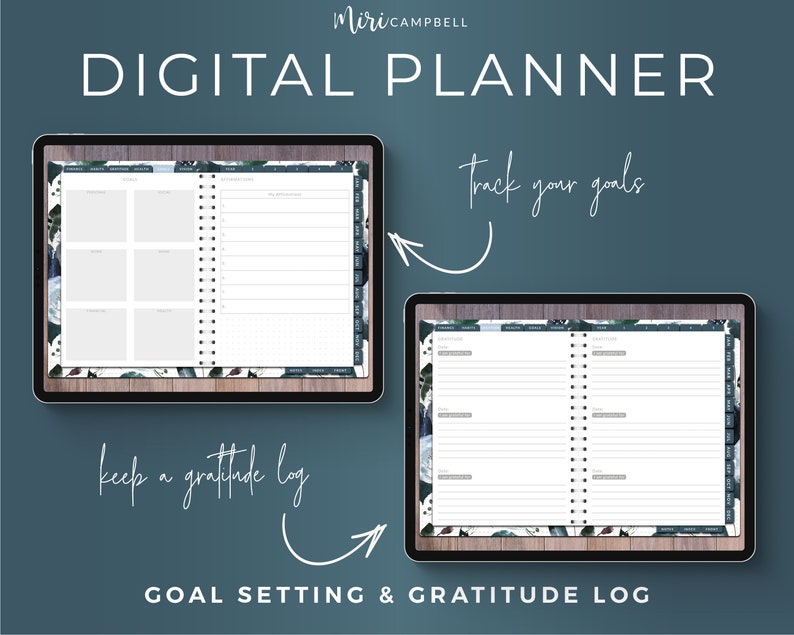 Digital planner for Goodnotes 5 on iPad. Undated planner for use with Goodnotes. Digital stickers. Undated digital planner. iPad planner, weekly planner, goal tracker, gratitude tracker, habit tracker, finance tracker, vision board, health tracker