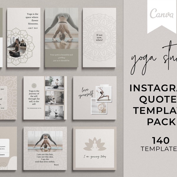 Yoga Quotes Instagram Templates for Canva: Posts & Stories (140 Templates)