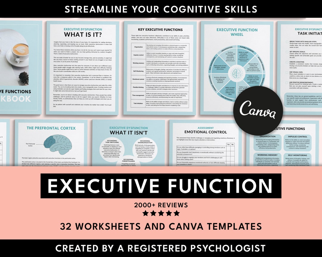 ADHD Planner: Executive Function Workbook Canva Template Set - Etsy