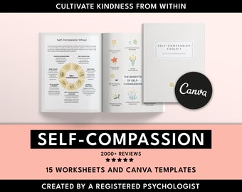 Self-Compassion Toolkit: Therapy Worksheets, Journal, Workbook (Canva Templates)