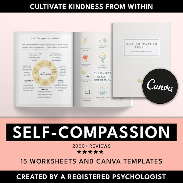 Self Compassion Toolkit Canva Templates, Mental Health Tool, Therapy Worksheet, Self-Care Journal, Self-Love Workbook, Therapist Tools