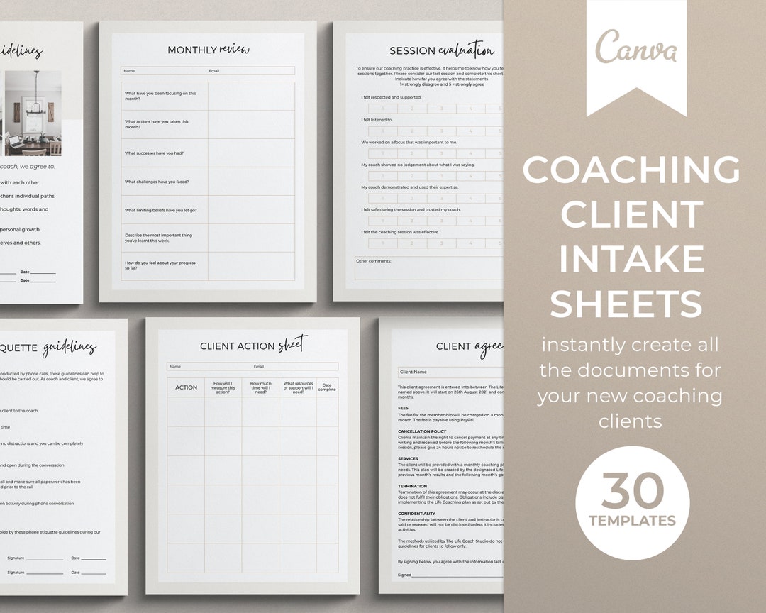 Formularios comerciales de coaching, plantilla Canva, hoja de admisión de  clientes de coaching, formularios de coaching para clientes de coaching,