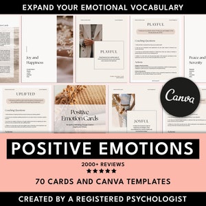 Positive Emotions Card Canva Templates, Coaching Tool, Coaching Resource, Therapy Tool, Therapy Resource, Coaching Worksheets