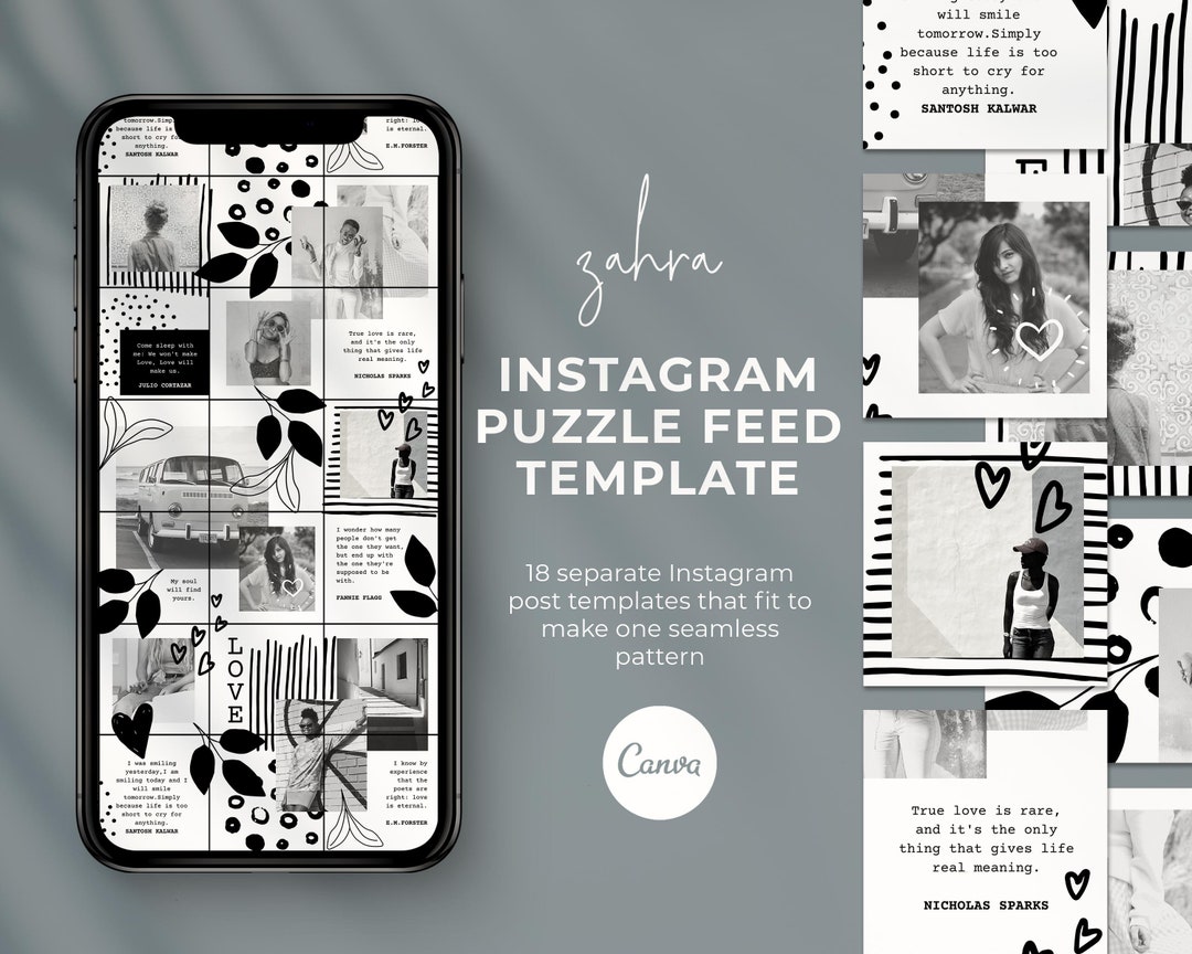 Minimalist Instagram Puzzle Feed Template, Black and White Instagram