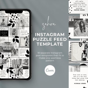 Minimalist Instagram Puzzle Feed Template, Schwarz Weiss Instagram Post Template, Canva Instagram Template, Instagram Grid Template Canva