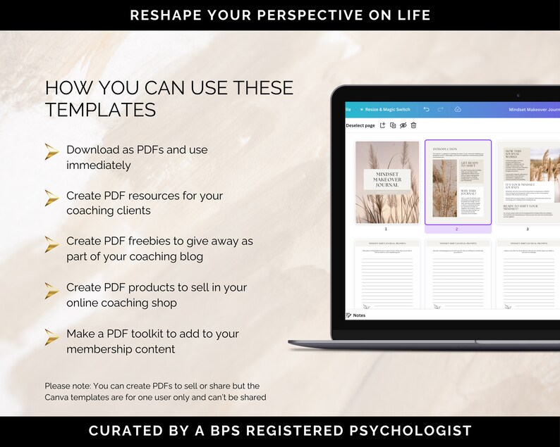 Mindset Shift Journal Canva Templates, Growth Mindset Journal, Positive Thinking Journal, Positive Mindset Journal Prompts, Coaching Journal