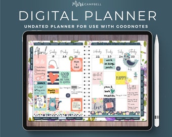Goodnotes Digital Planner, Undated Weekly iPad Planner with Stickers (PDF)
