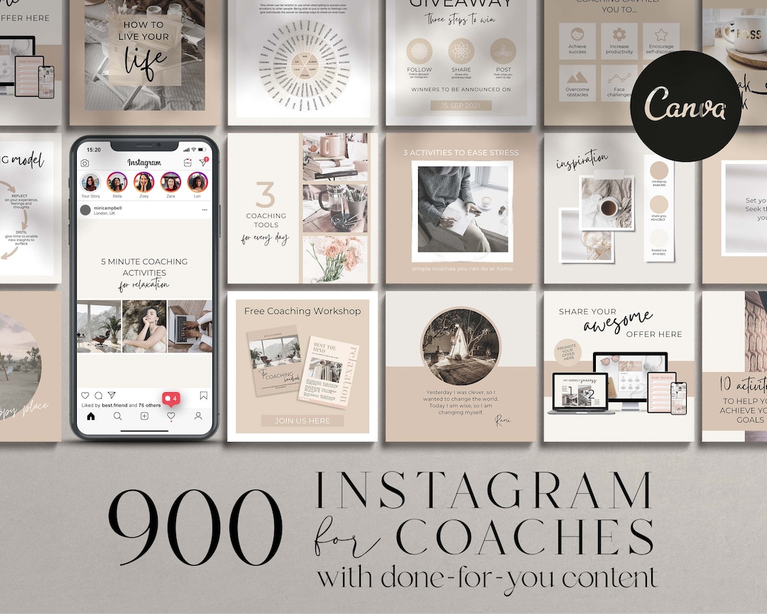 Coaching Instagram Templates, Canva Template, Life Coach Instagram