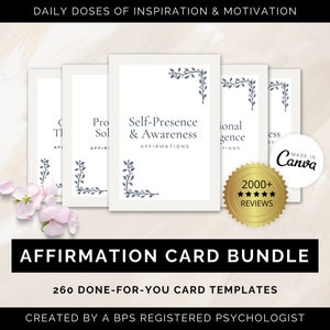 Affirmation Card Canva Template Bundle, Positive Quote Flash Cards, Affirmations Cards, Mindfulness Affirmations, Self-Awareness Affirmation