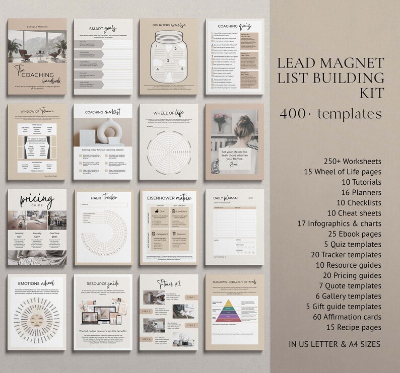 Coaching Business Start Up Toolkit Canva template bundle. All content written and done for you. Coaching business templates, social media templates, coach lead magnet templates, coach webinar templates, sales landing page templates, email templates