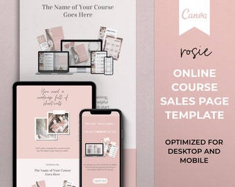 Sjabloon voor online cursusverkooppagina, sjabloon voor verkoopbestemmingspagina, Canva-sjabloon, cursusverkooptrechter, cursuslanceringssjabloon, cursusmaker
