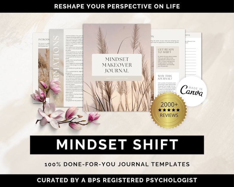 Mindset Shift Journal Canva Templates, Growth Mindset Journal, Positive Thinking Journal, Positive Mindset Journal Prompts, Coaching Journal