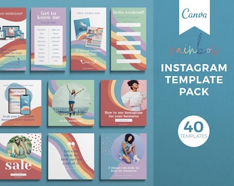 Rainbow Instagram Template Pack: Canva Story & Post Templates (Digital Download)
