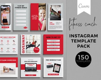Fitness Instagram Canva Templates: Personal Trainer Wellness (Digital Download)