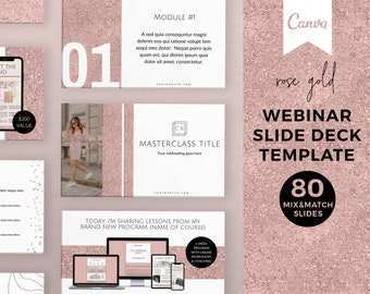 Rose Gold Webinar Slide Deck Template for Canva, Online Course Webinar Template, Slide Deck Templates, Canva Templates, Masterclass Template