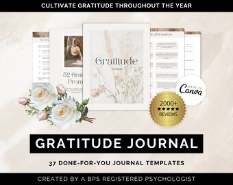 Gratitude Journal Canva Template: Daily Prompts, Affirmations (Digital)