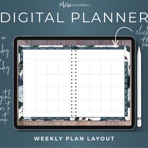 Digital planner for Goodnotes 5 on iPad. Undated planner for use with Goodnotes. Digital stickers. Undated digital planner. iPad planner, weekly planner, goal tracker, gratitude tracker, habit tracker, finance tracker, vision board, health tracker