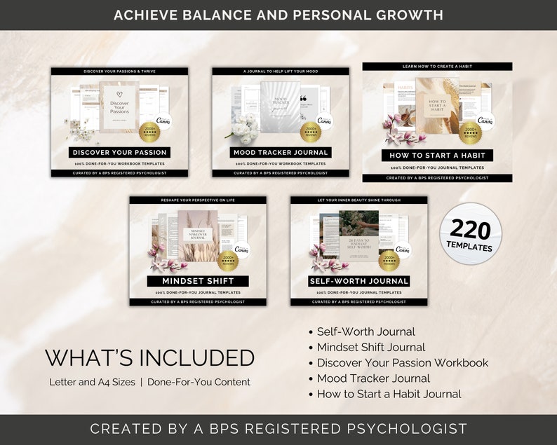 Personal Growth Journal Canva Templates, Life Coaching Journal, Life Coaching Workbooks, Lead Magnet, Journal Bundle, Mindset Journal, Coach