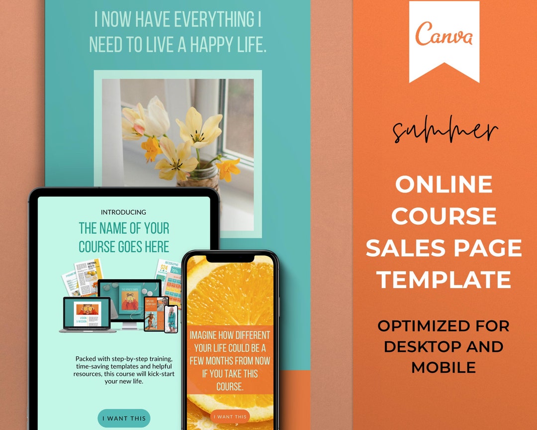 Course Sales Page Template Canva Template Course Landing Etsy