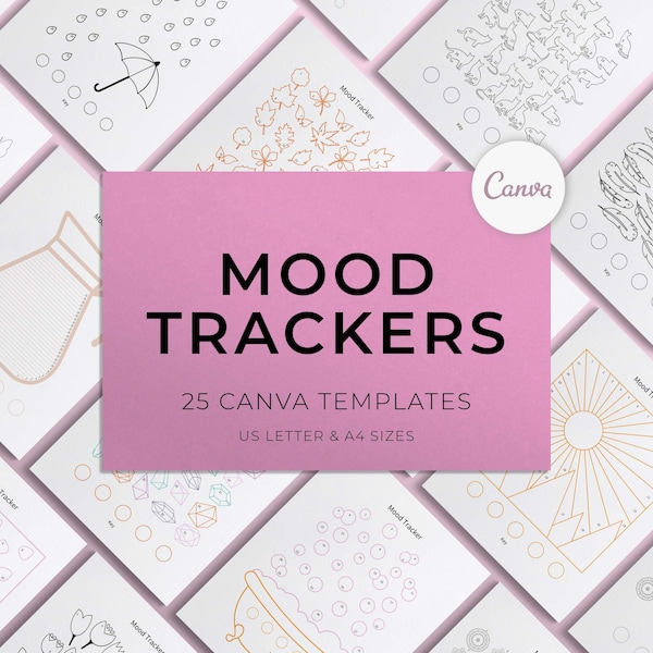 Mood Tracker Templates, Canva Templates, Planner Templates, Bullet Journal Templates, Bujo Templates, Mood Trackers, Editable Mood Trackers