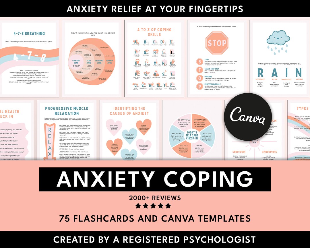 Anxiety Coping Skill Flashcard Canva Templates, Anxiety Coping Skill