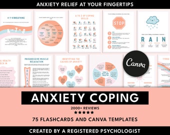 Anxiety Coping Skill Flashcards: Mental Health Canva Templates