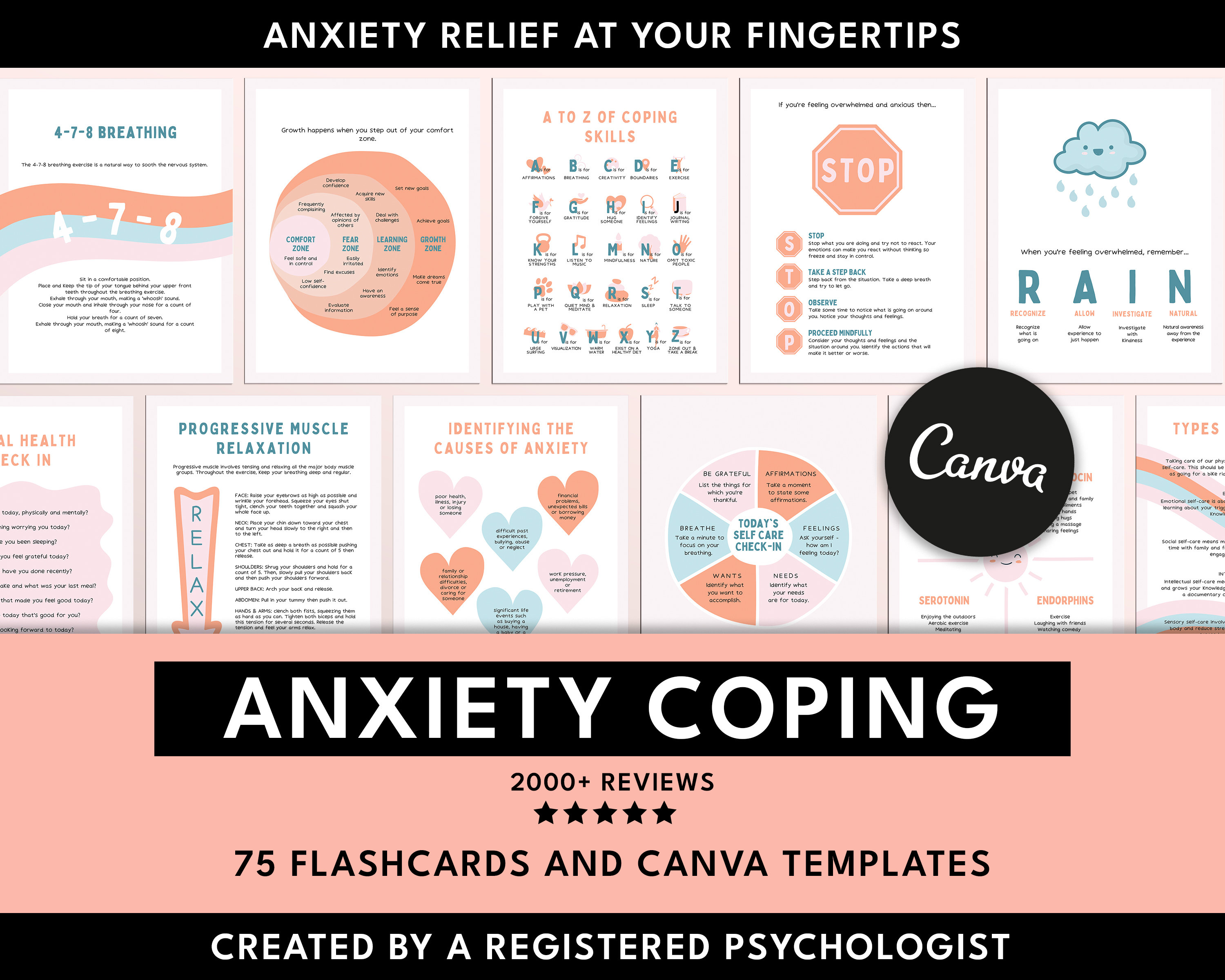 Anxiety Coping Skill Flashcards: Mental Health Canva Templates - Etsy