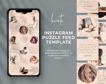 Pastel Peach Instagram Puzzle Feed Template: Natural Plant Accents (Canva)