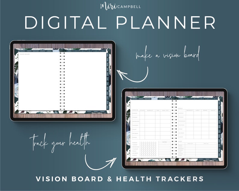 Digital planner for Goodnotes 5 on iPad. Undated planner for use with Goodnotes. Digital stickers. Undated digital planner. iPad planner, weekly planner, goal tracker, gratitude tracker, habit tracker, finance tracker, vision board, health tracker