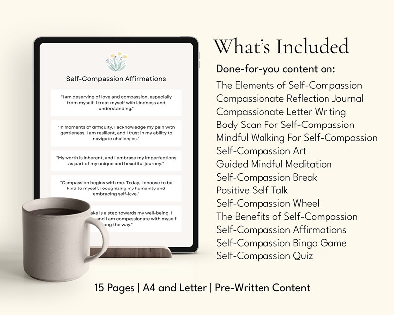 self compassion, self-compassion, canva templates, therapy tool, therapy workbook, therapy worksheets, therapist resources, therapy resources, counselor resources, counselor worksheets, counselor tool, miri campbell